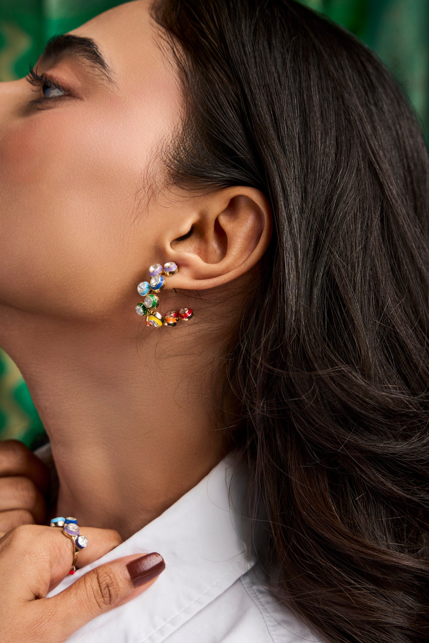 Multicolored Polki Hoops