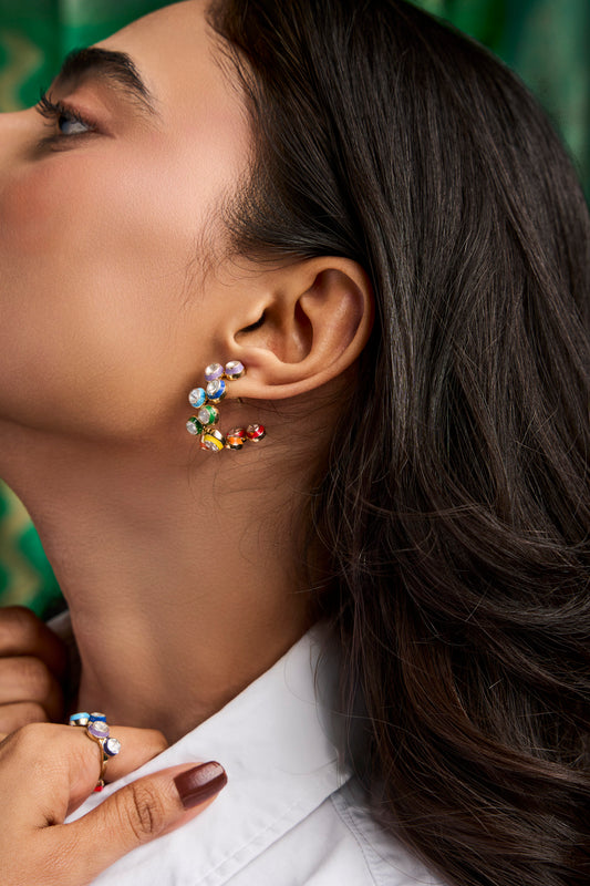 Multicolored Polki Hoops